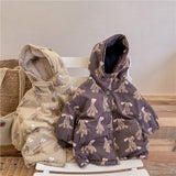 Mqtime Autumn Winter New Child Plus Fleece Thicken Hooded Cartoon Rabbit Print Cotton Coats Girl Boy Baby Long Sleece Long Jacket