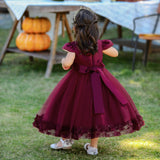 Mqtime Flower Red Party Dress For Girls Formal Tulle Infant Princess Costume Little Kid Birthday Toddler Girl Clothes 0 to 12 Months