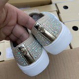 2022 Spring and Autumn New Rhinestone Flat Girls Casual Big Kids Shine Slip on Round-toe Child Fashion Versatile Boat Shoes PU