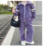 Mqtime Autumn Little Girls Children Clothing Set Two 2Pce Set Purple Hoodies Zipper Jacket +pants Baby Clothes Kids Outfits Sports Suit