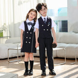 Mqtime Kid Korean Japanese School Uniform White Shirt Navy Stripe Pinafore Dress Shorts Vest for Girl Boy Clothes Set Student Outfit