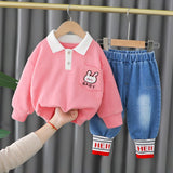 Mqtime Spring Autumn Children Boys Girls 2PCS Clothing Set Embroidery Cartoon Bear Sweatshirts Jeans Pants Baby Girl Sports Suit