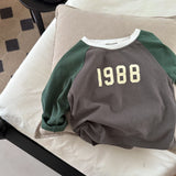 Mqtime Children's T-shirt New Spring 2023 Boys Girls Color Contrast Digital Round Neck Pullover Top