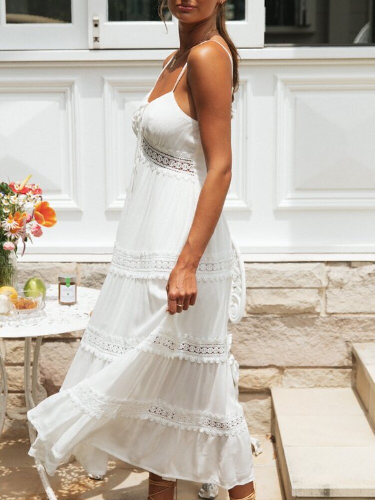 Mqtime Slip White Boho Long Summer Dress Women 2022 Solid Color Backle mqtime Mqtime Slip White Boho Long Summer Dress Women 2022 Solid Color Backle mqtime