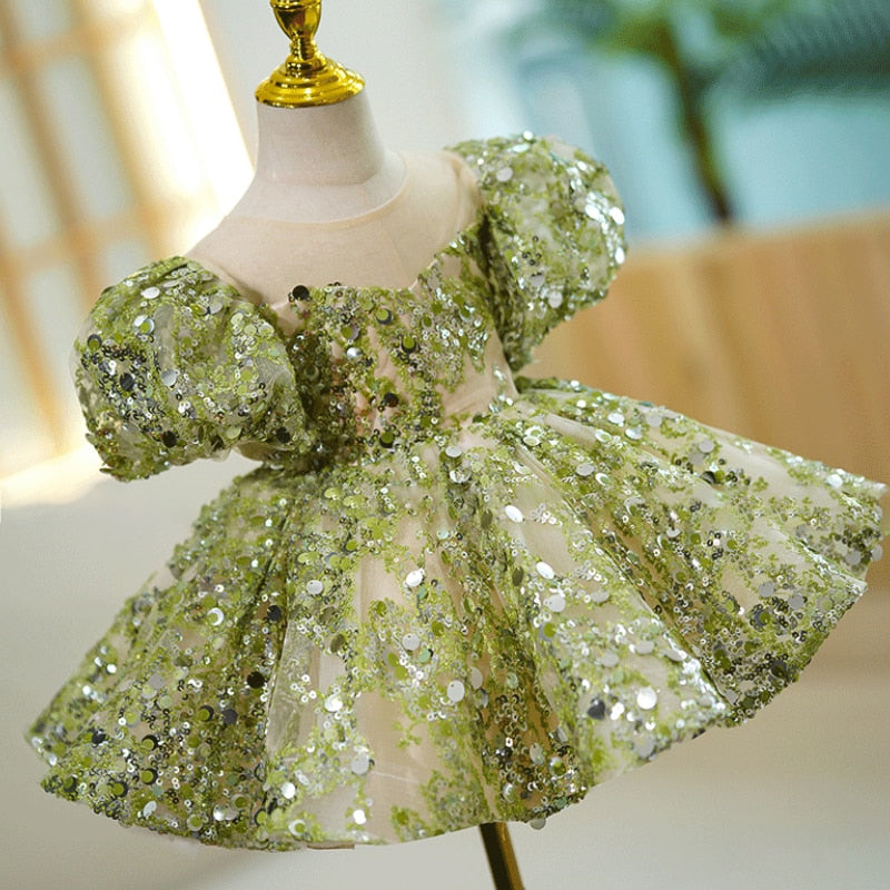 Mqtime Luxury Birthday Party Dress for Little Girl Green Sequin Short mqtime Mqtime Luxury Birthday Party Dress for Little Girl Green Sequin Short mqtime
