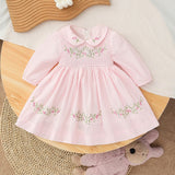 Mqtime Spring and Autumn Kids Clothing Baby Girl Dress Infant Flowers Embroidery Long-sleeve Sweet Princess Dress Baby Girl Clothes