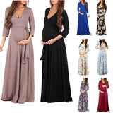 Maternity Maxi Dress Pregnancy Wrapped Ruched V Neck Dress Pregnant Photography Dress Mom Baby Shower Dress Woman Party Dress