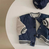 Mqtime 0-3T spring autumn baby jeans coat fashion splicing long sleeve jeans baby long sleeve casual coat children's wear