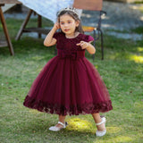 Mqtime Flower Red Party Dress For Girls Formal Tulle Infant Princess Costume Little Kid Birthday Toddler Girl Clothes 0 to 12 Months