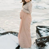 Pregnant Photography Dress Women Sequin Long Sleeve Crew Neck Tulle Long Dress Maternity Pregnant Women Dress For Photoshoots
