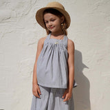 Retro Girls Summer Striped Suit 2022 New Baby Girl Cotton Casual Tops + Loose Wide Leg Pants Children's Clothing TZ140