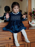 Mqtime Girls Autumn Christmas Handmade Smocked Sister Dresses Kids Girl Winter Thick Warm Embroidered Dress For 2 3 4 5 6 7 Years