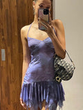 Mqtime Briefs Tassel Mesh Sleeves Drawstring Revealing Sexy Y2k Mini Dress 2023 Lolita Summer Sundresses Beach Clothes Cute