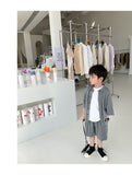 Mqtime 2023 Korea Teenagers Boy Kid Ribbed Loose Clothes Set Shirt+Shorts 2PCS Summer Child Clothing Set Casual Short Sleeve Baby Sets