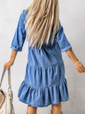 Mqtime Summer Dress Women Blue Fashion Korean Elegant Clothing Streetwear Loose Vintage Oversize  Knee-Length Turn-down Collar