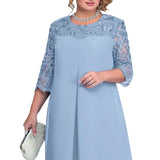 Mqtime Spring Summer Patchwork Elegant Fashion Plus Size Dress Women Three Quarter Lace Sleeves Chic Vestidos Oversized Female Clothes