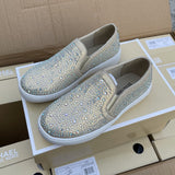 2022 Spring and Autumn New Rhinestone Flat Girls Casual Big Kids Shine Slip on Round-toe Child Fashion Versatile Boat Shoes PU