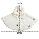 Mqtime Autumn and Winter Ins Wind Coral Fleece Embroidered Hooded Cloak Baby Shawl To Go Out Windproof and Warm Children's Small Cloak