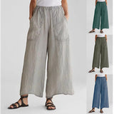 Mqtime 2023 Spring Summer Cotton Linen Wide Leg Women's Pants High Waist Pocket Korean Fashion LOOSE  Ankle-length Pants for Women