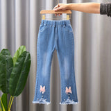 Mqtime Child Girls Casual Jeans Toddler Clothes 2 To 10 Years Fashion Kids Denim Pants Summer High Waist Trousers Blue Size 3T 6T 7T 8T