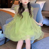 Mqtime Girls Laces Dress Princess Gauze Baby Girls Tutu Green Clothes Kids Casual Summer Children Party Dresses