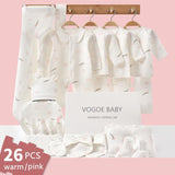 Mqtime 26 Pieces Newborn Clothes Baby Gift Pure Cotton Baby Set 0-12 Months Autumn And Winter Kids Clothes Suit Unisex No Box Bib Hat