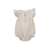 Mqtime New Newborn Romper Thin Infant Flying Sleeve Bodysuit Colorful Button Design Baby Girl One-piece Romper Linen Cotton Jumpsuit