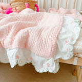 Baby Girl Quilt Blanket Pink Cotton Muslin Summer Quilt for Girls Children Comforter Infant Cot Quilt Baby Sleeping Cover