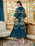 Mqtime Women Chic Elegant Maxi Long Dresses Summer Luxury Puff Sleeve Belt Arabic Turkey African Evening Party Robe Vestido