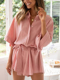 Mqtime Casual Beach Loose Batwing Sleeve Pink Women Wide Leg Romper Cotton Belt Turn Down Collar Shirt White Playsuit Overall Summer