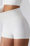 Mqtime - White Fashion Casual Sportswear Solid Patchwork Tight High Waist Shorts