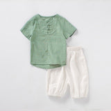 Mqtime Cotton Linen Summer Boys Clothes Sets Children's Clothing Fashion Boys Shirt Top+ Shorts Suits 2021 Kids Clothing