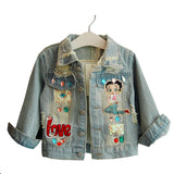 Mqtime New Autumn Children Clothing Girls Denim Jacket Baby Girl Outerwear Coat Jackets Kids Tops Jeans Wear Denim Embroidered Mermaid