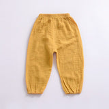 Linen Pleated Baby Boys Girls Pants Summer Cotton Straight Long Pants Kids Clothes Children Casual Trousers Breathable