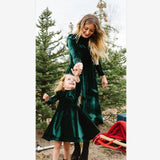 Autumn Winter Mom Daughter Velvet Dress Parent-child Clothing Fashion Long Sleeve Ruffled Family Party Dress