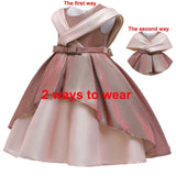 Mqtime 2 Ways Wear Girl Elegant Princess Dress Flower Girl Party Dress For Birthday Kids Girl Ball Gown Wedding Dress