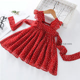 Mqtime 2-6Y Girls Red Bow Dress Princess Tutu Summer Dress for Girls Children Birthday Party Vestidos Kids Autumn Spring Dresses