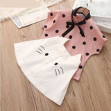 Mqtime Baby Summer New Clothing Fashion Bow Tie  Dot T-shirt +Cat Umbrella Skirt Children's Suit Cartoon Dress Clothes Set