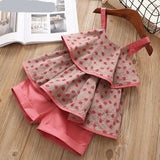 Mqtime Baby Summer New Clothing Fashion Bow Tie  Dot T-shirt +Cat Umbrella Skirt Children's Suit Cartoon Dress Clothes Set