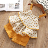 Mqtime Baby Summer New Clothing Fashion Bow Tie  Dot T-shirt +Cat Umbrella Skirt Children's Suit Cartoon Dress Clothes Set