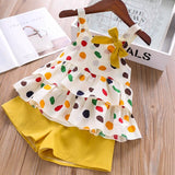 Mqtime Baby Summer New Clothing Fashion Bow Tie  Dot T-shirt +Cat Umbrella Skirt Children's Suit Cartoon Dress Clothes Set