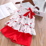 Mqtime Baby Summer New Clothing Fashion Bow Tie  Dot T-shirt +Cat Umbrella Skirt Children's Suit Cartoon Dress Clothes Set