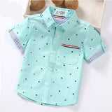 Mqtime Hot Sale Children Shirts Casual Solid Cotton Short-sleeved Boys shirts For 2-14 Years Ribbon Decoration Baby shirts