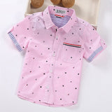 Mqtime Hot Sale Children Shirts Casual Solid Cotton Short-sleeved Boys shirts For 2-14 Years Ribbon Decoration Baby shirts