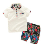 Mqtime  Kids Boys Clothes Boy Summer Clothing Sets Short Sleeves Print Tops Shirt+Flower Shorts Suits Children Clothing