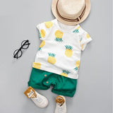 Mqtime  Kids Boys Clothes Boy Summer Clothing Sets Short Sleeves Print Tops Shirt+Flower Shorts Suits Children Clothing