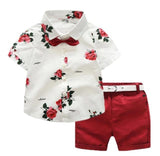 Mqtime  Kids Boys Clothes Boy Summer Clothing Sets Short Sleeves Print Tops Shirt+Flower Shorts Suits Children Clothing