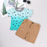 Mqtime  Kids Boys Clothes Boy Summer Clothing Sets Short Sleeves Print Tops Shirt+Flower Shorts Suits Children Clothing