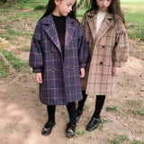Mqtime 4 6 8 10 12 Years Children Girls Khaki Trench Outerwear Winter Girls Thicken Plaid Jackets Woolen Long Parka Teenager Warm Coat