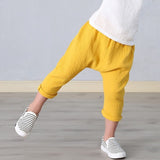 Mqtime New 2-7y Summer Solid Color Linen Pleated Children Ankle-length Pants for Baby Boys Pants Harem Pants for Kids Child